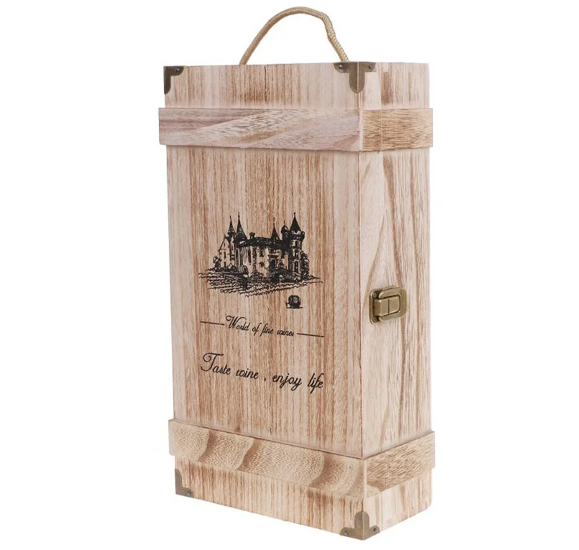 Винтажный деревянный 2 ящика для бутылок с красным