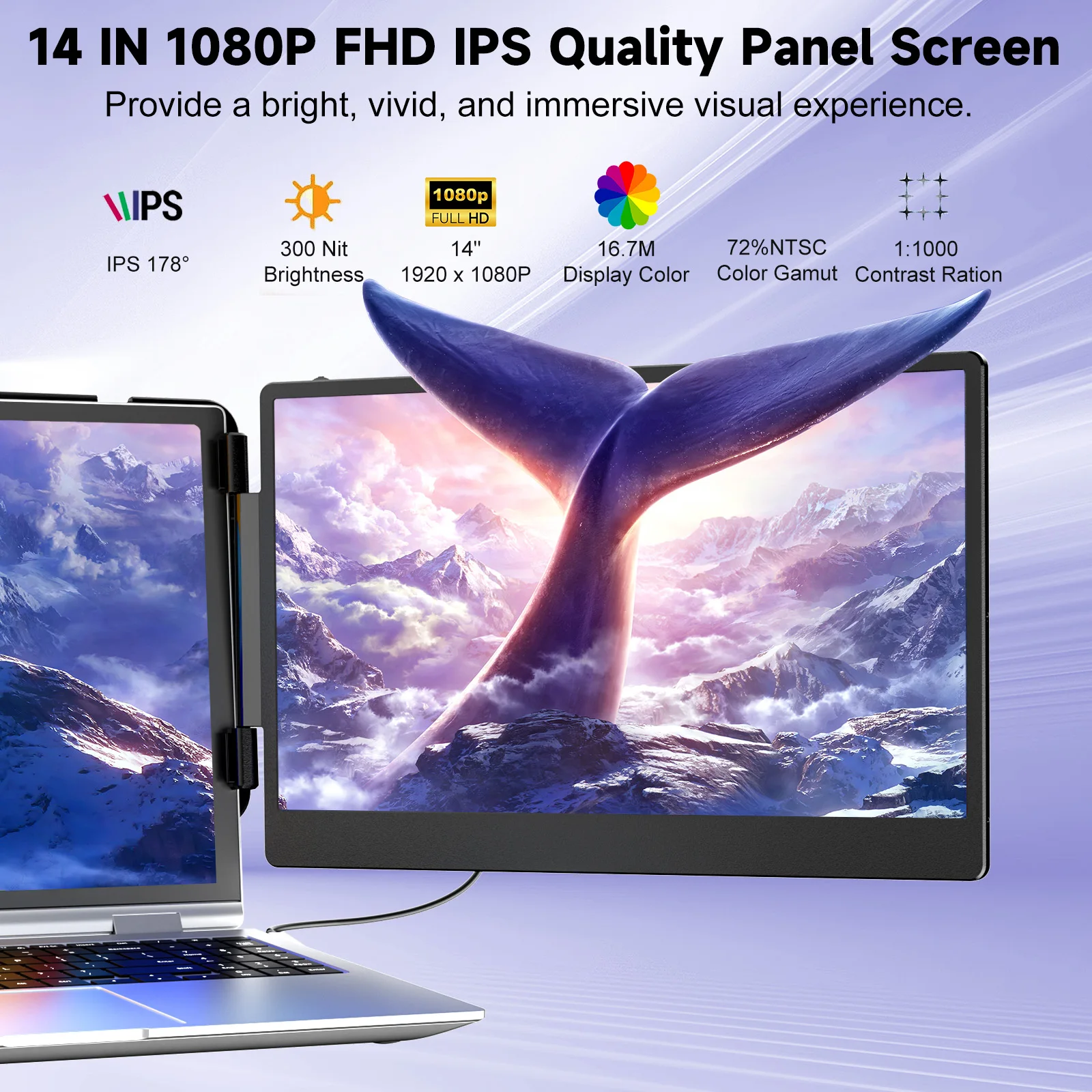S2 HD 1080P laptop Monitor Extension Dual Screen 14 inch Portable Monitor with Type-C Laptop Monitor Triple Extender For Laptop