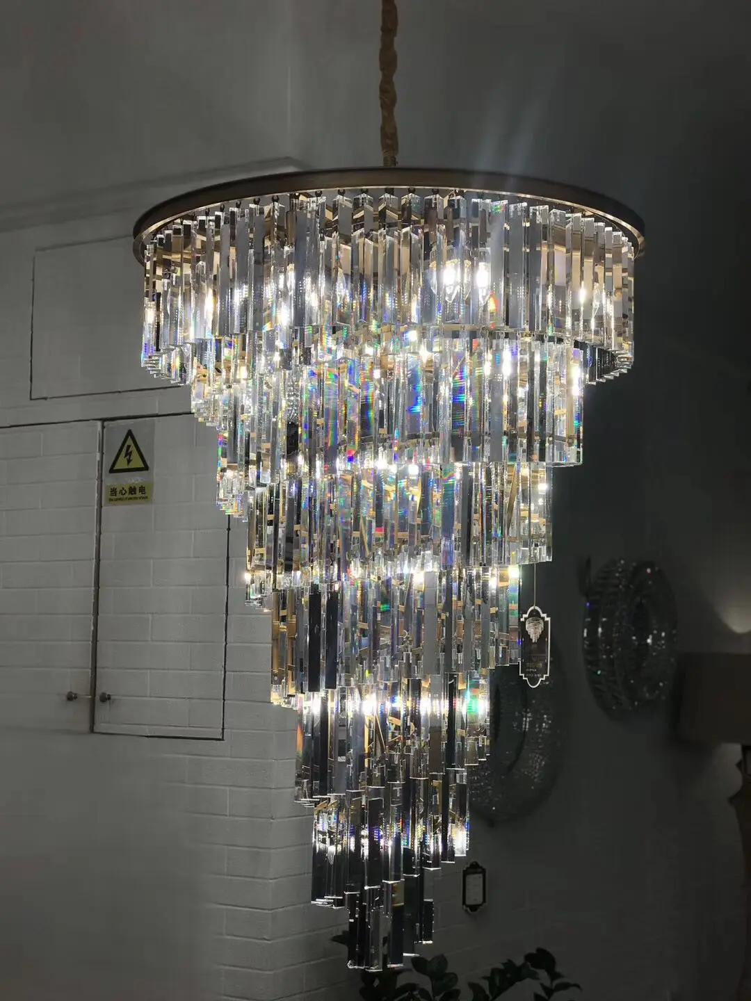 Modern round resoration hardware chandelier light two tier with k9 crystals pendant chandelier from brilliant lighting wholesale