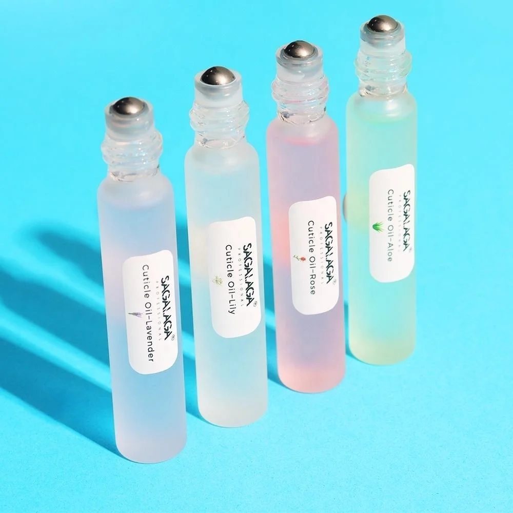 Set Nail Salon Care Revitalizer  Labeled Roller Pen Personalized fruits flower scented Organic Vegan Cuticle Oil Vitamin E