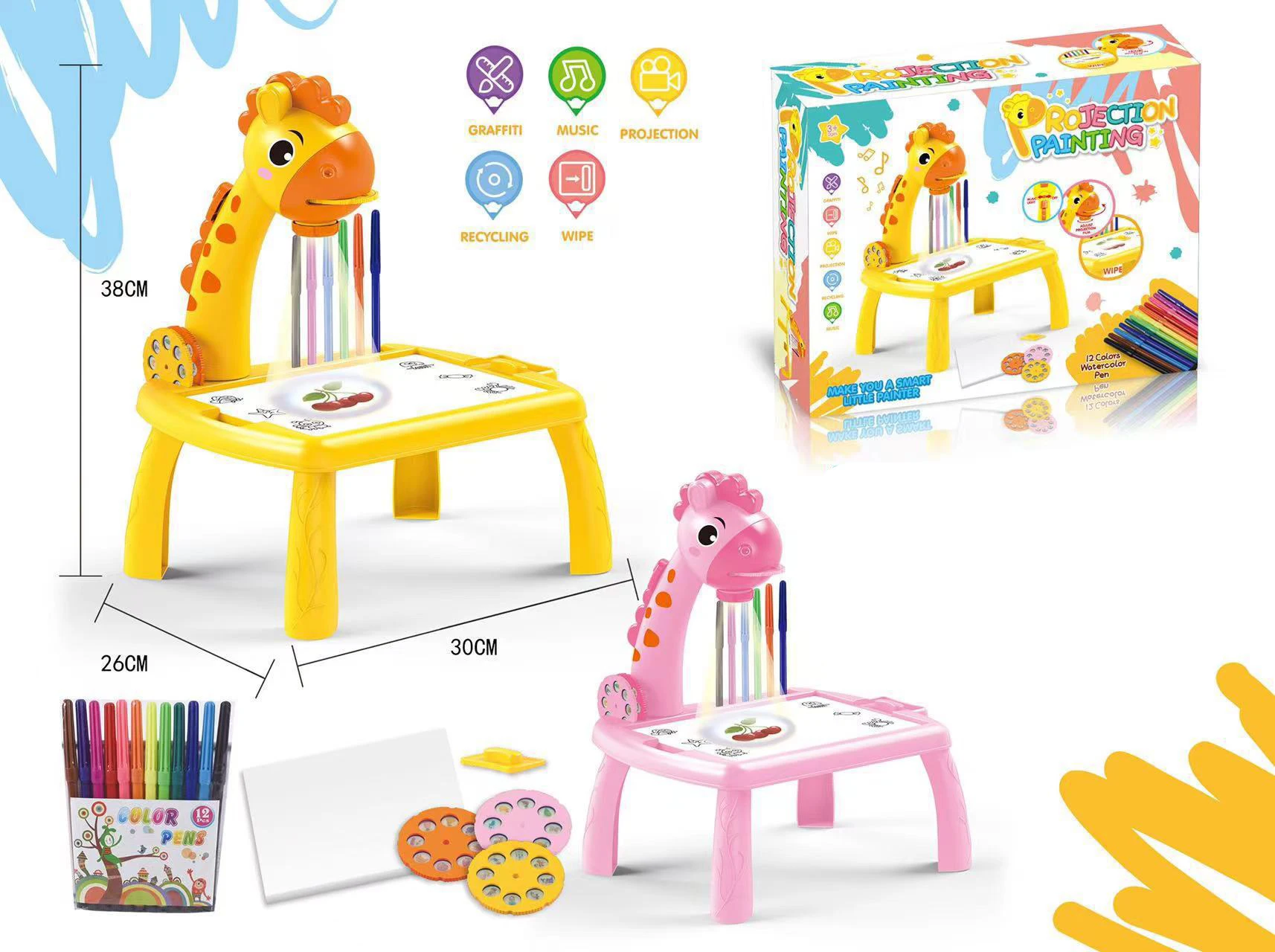 Multifunctional projection painting table for children early education learning educational graffiti projection toy