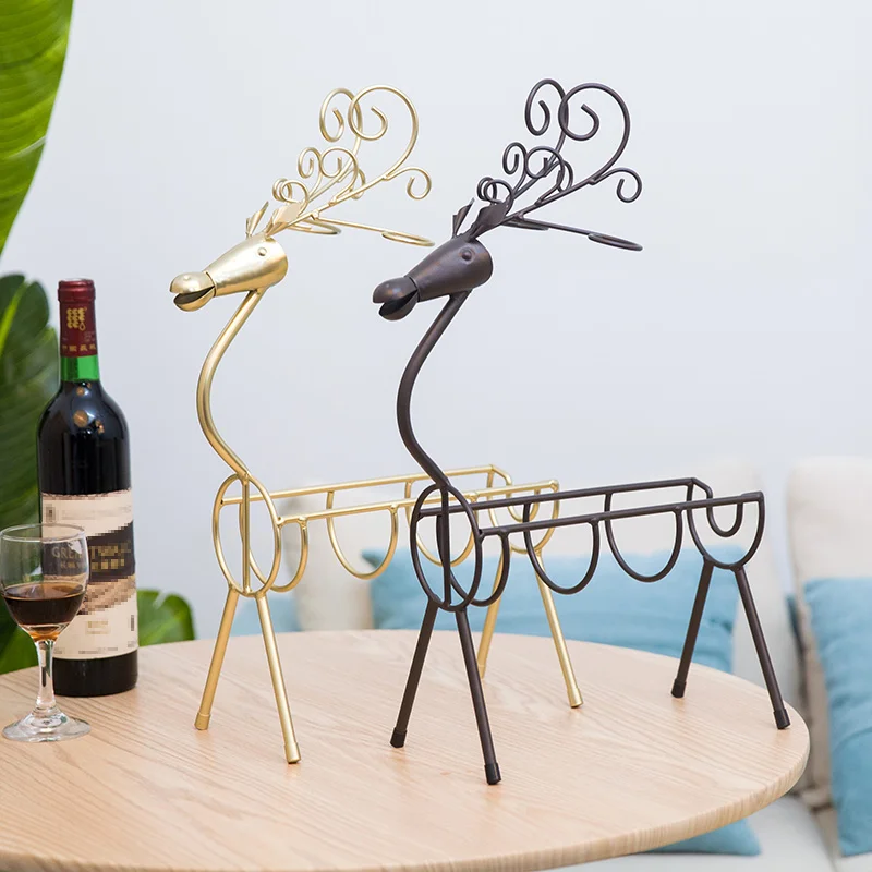 modern home decor wire wine rack deer statues metal wine bottle holder