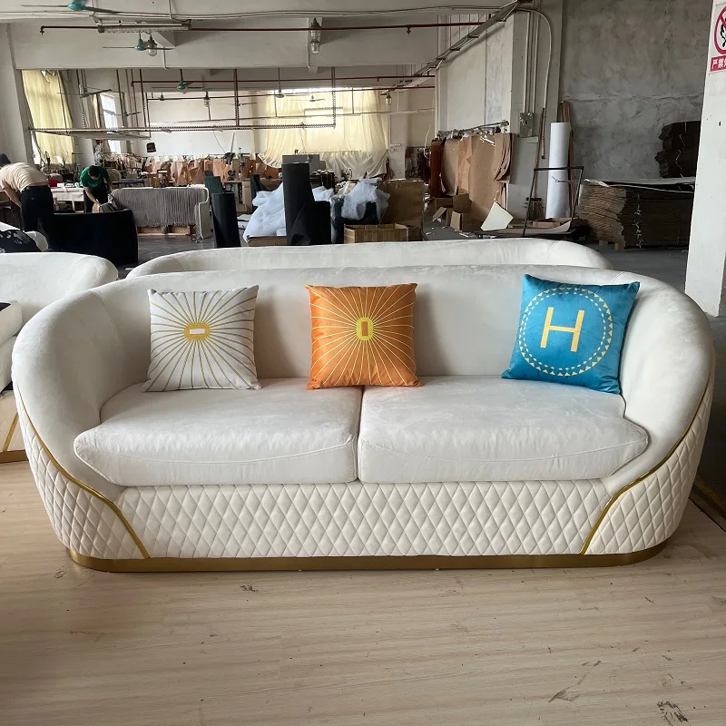 modern luxury love seats Fabric sofa set with gold stainless steel leg hotel leisure lounge sofa for living room furniture