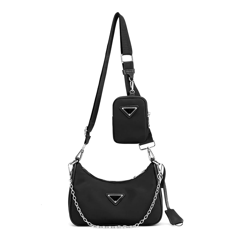 
Fashion black Nylon 3 in1 shoulder bag waterproof women messenger bag designer ladies side bag 