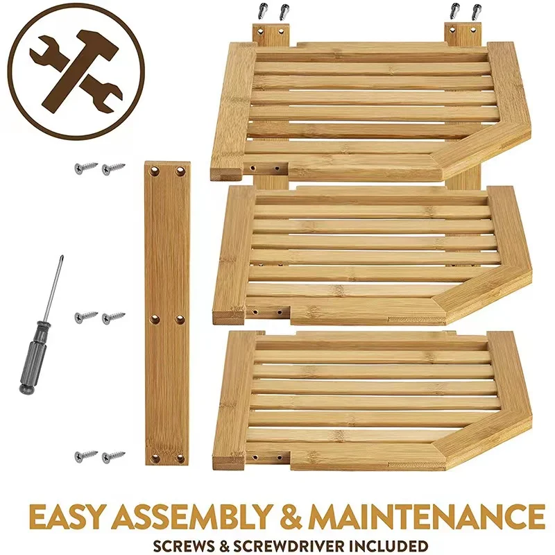 Bamboo Wood 3-Tier Corner Kitchen Storage Shelf Corner Shelf Storage Organizer Rack for Plates Cabinet and Pantry Organization