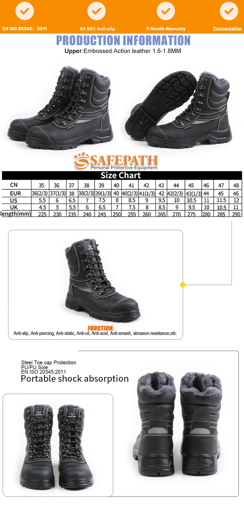 Autumn Winter Fashion Comfortable Waterproof Anti-smash Anti-puncture kevlar Industrial Construction Safety Shoes  for Labours