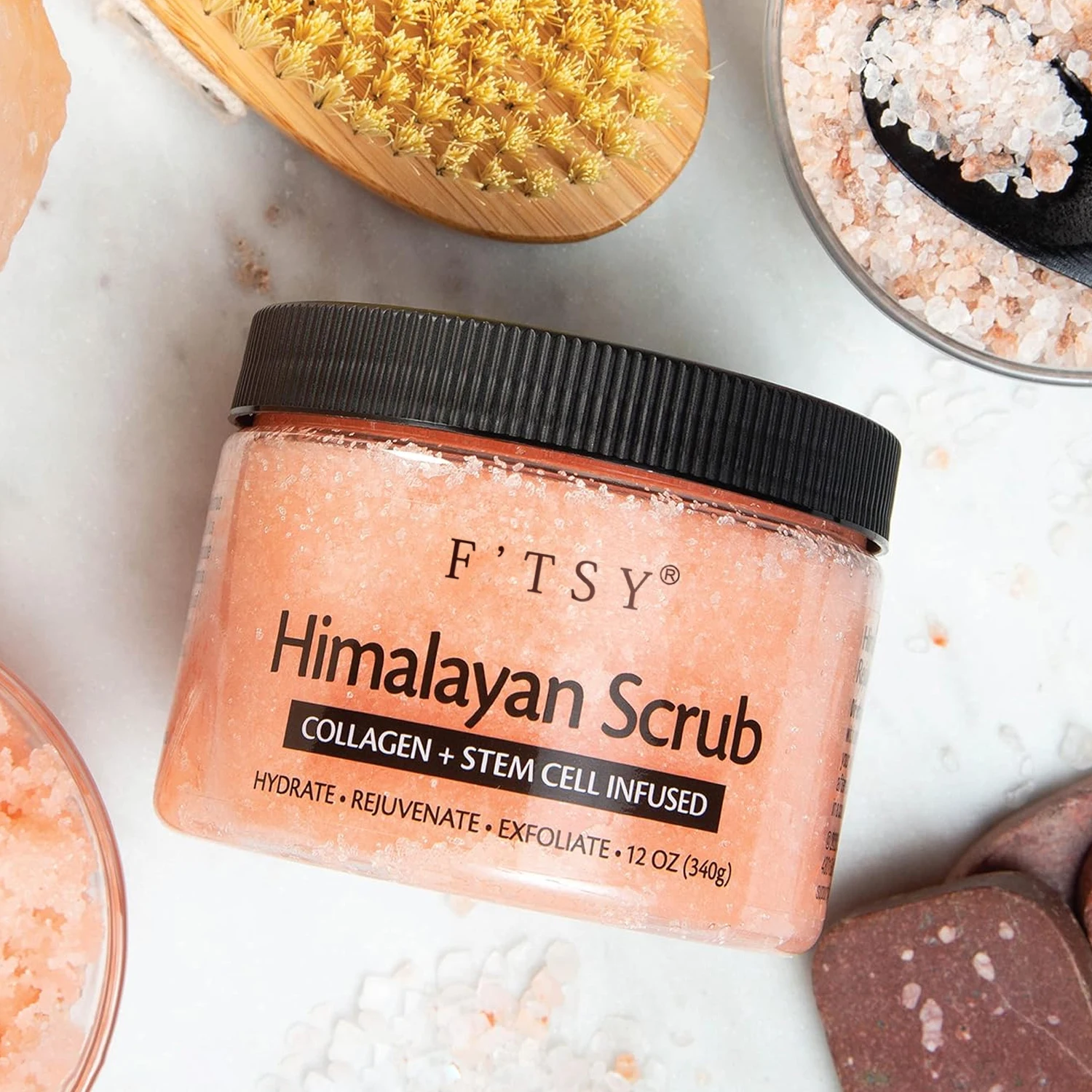 All Natural Himalayan Salt Scrub Face Foot Body Scrub Aloe Vera Grape Seed Oil Exfoliating Infused Collagen Stem Cell Body Scrub