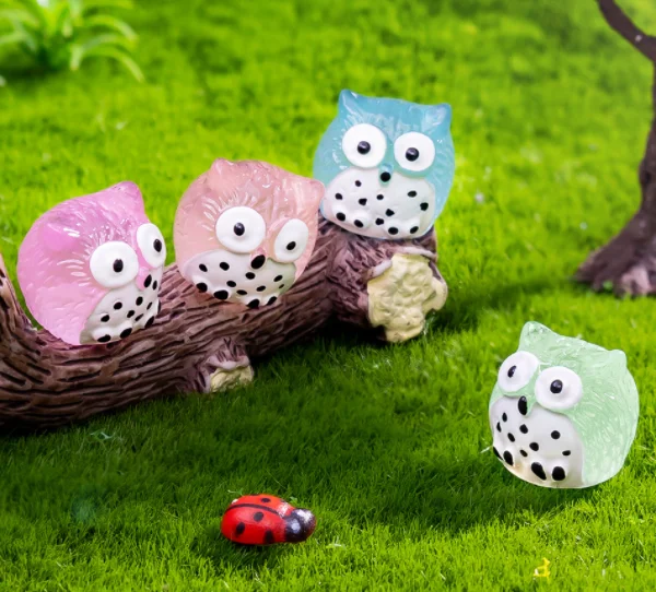 miniature luminous terrarium figurine lucky owl resin small animals sculpture statue growing in the dark fairy garden decoration