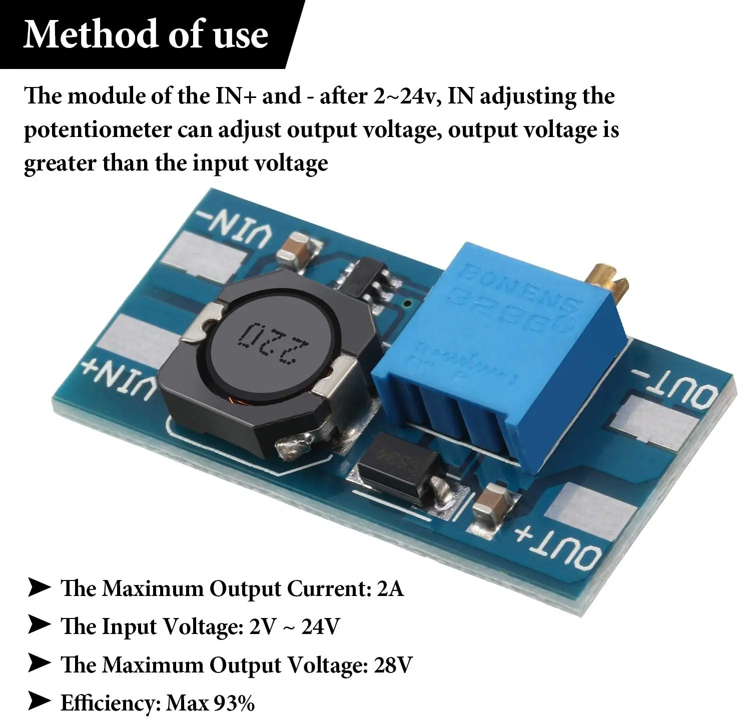 
MT3608 DC-DC Step Up Power Apply Adjustable Module Booster 2A Power Module for Arduino 