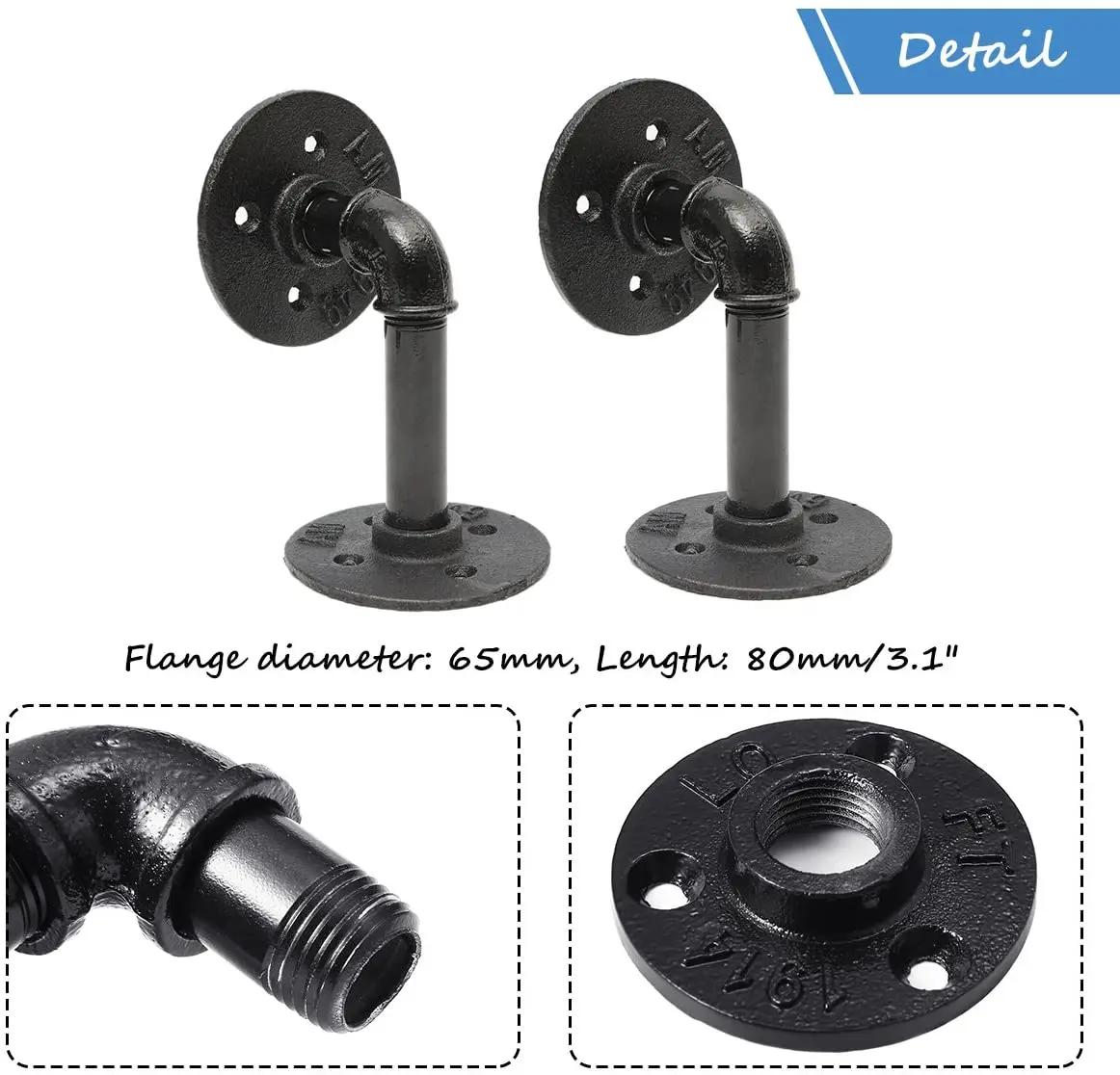 Industrial Black Iron Pipe Bracket Wall Mounted Floating Shelf Hanging Wall Hardware Decor for Farmhouse Shelving Hardware