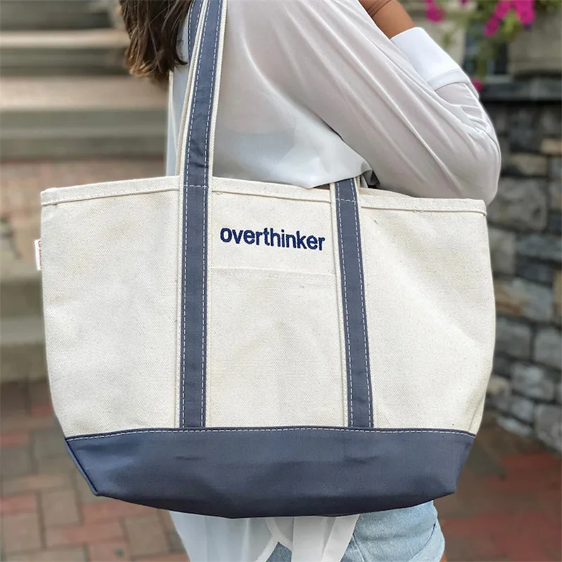 Custom Patchwork Black White Canvas Storage Bag Fashion Canvas Shopping Tote Bag for Student Carry Books Travel Garment Bags