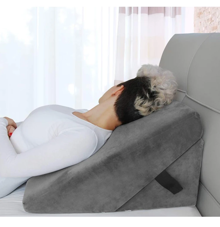 2 bed wedge pillows memory foam a back support pillow & incline cushion for legs & knees - anti snoring heartburn sex pillow