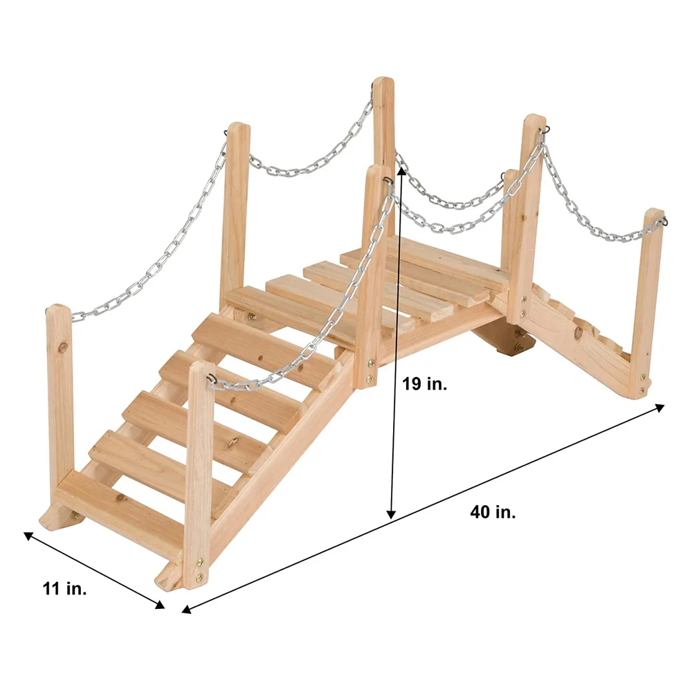 Natural Color Wood Garden Bridge with Side Rails Garden Decoration