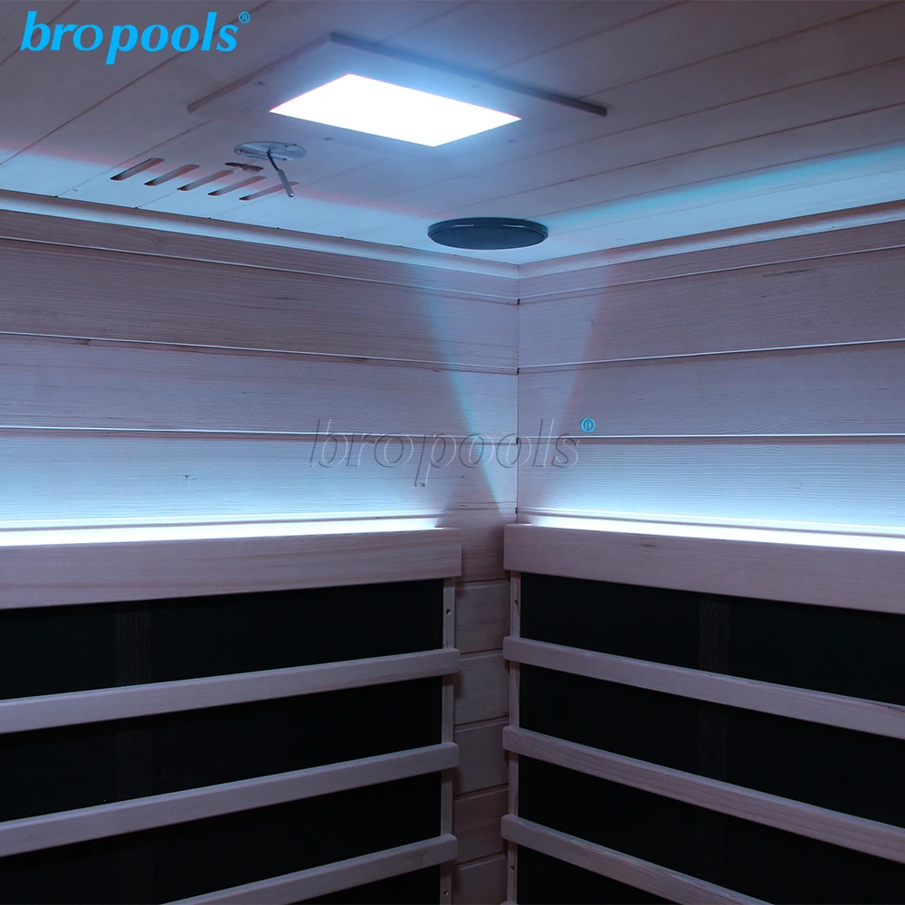 Bropool 1-Person Modern Home Use Far Infrared Sauna 220V Wooden Construction with Touch Control Panel for Apartment Use