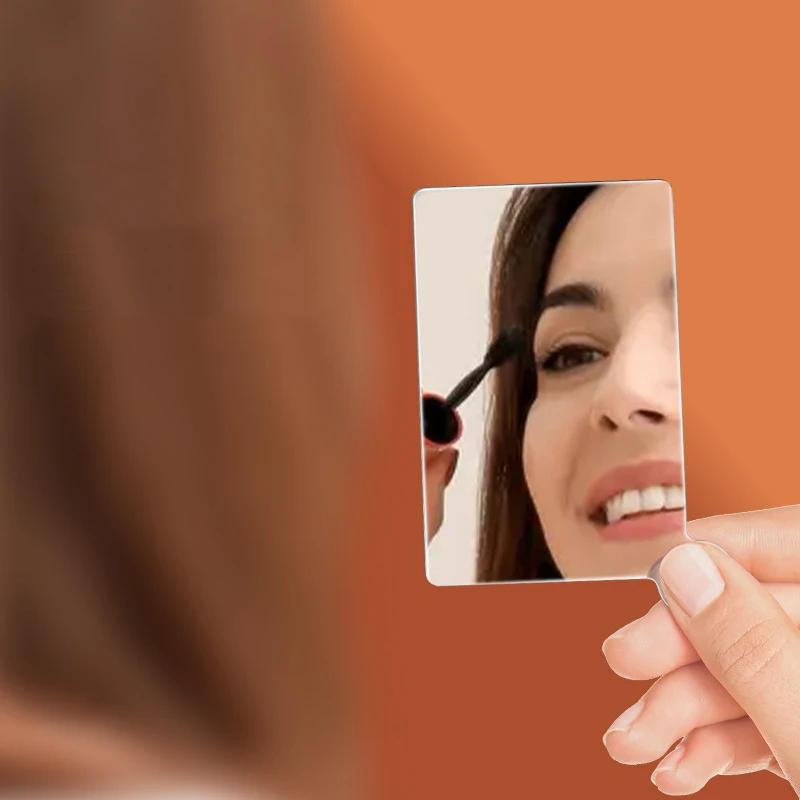 Unbreakable Stainless Steel Makeup Mirrors Travel Purse Handbag Compact Pocket Small Mirror with Leather Case