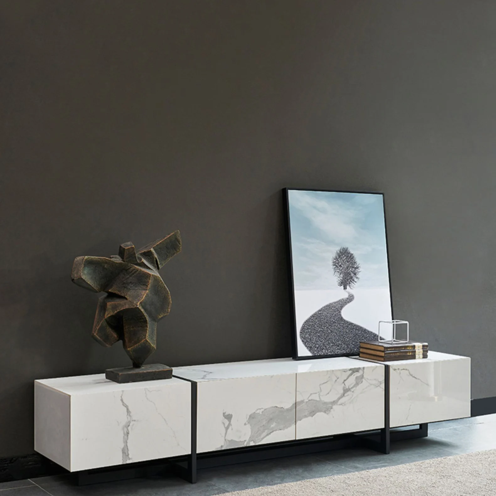 Современная мебель для гостиной белый цвет каменная столешница из массива дерева подставка телевизора набор кофейного столика