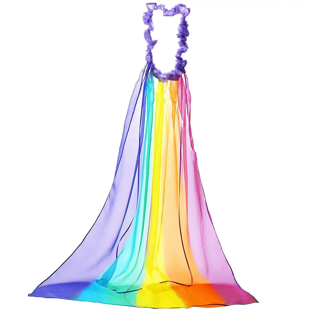 Лидер продаж, детская Радужная накидка с лентой для волос, детское маскарадное платье