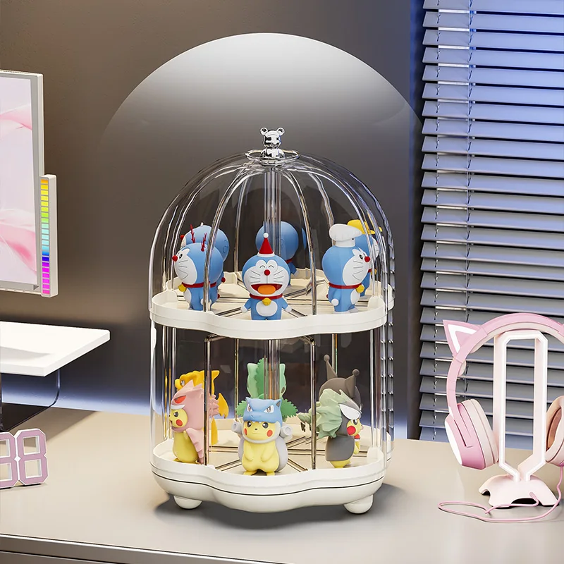 Adjustable Clear Transparent Spinning Storage Display Case 360 Rotating display Organizer Dustproof Blind Action figure Box