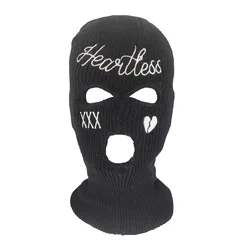 Heart Embroidery Ear Protection Cap Men Outdoor Cycling Windproof Pullover Beanie Three Holes Winter Thicken Knitted Hat