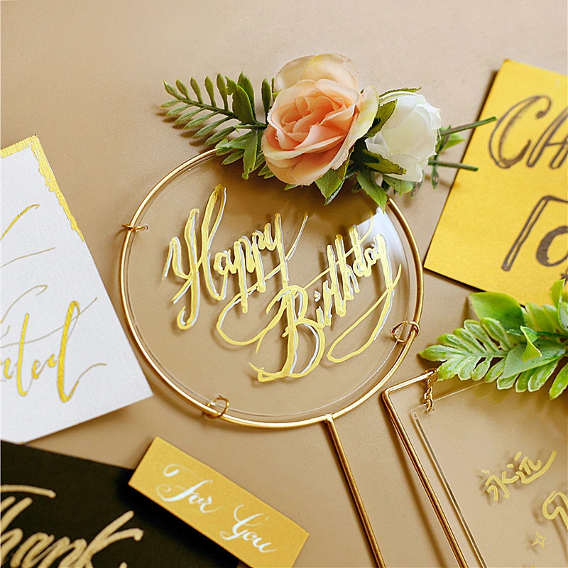 DIY Flower Transparent Acrylic Cake Topper Blank Iron Cake Decoration Insert Iron Arch Acrylic Round Card  for Birthday Cake
