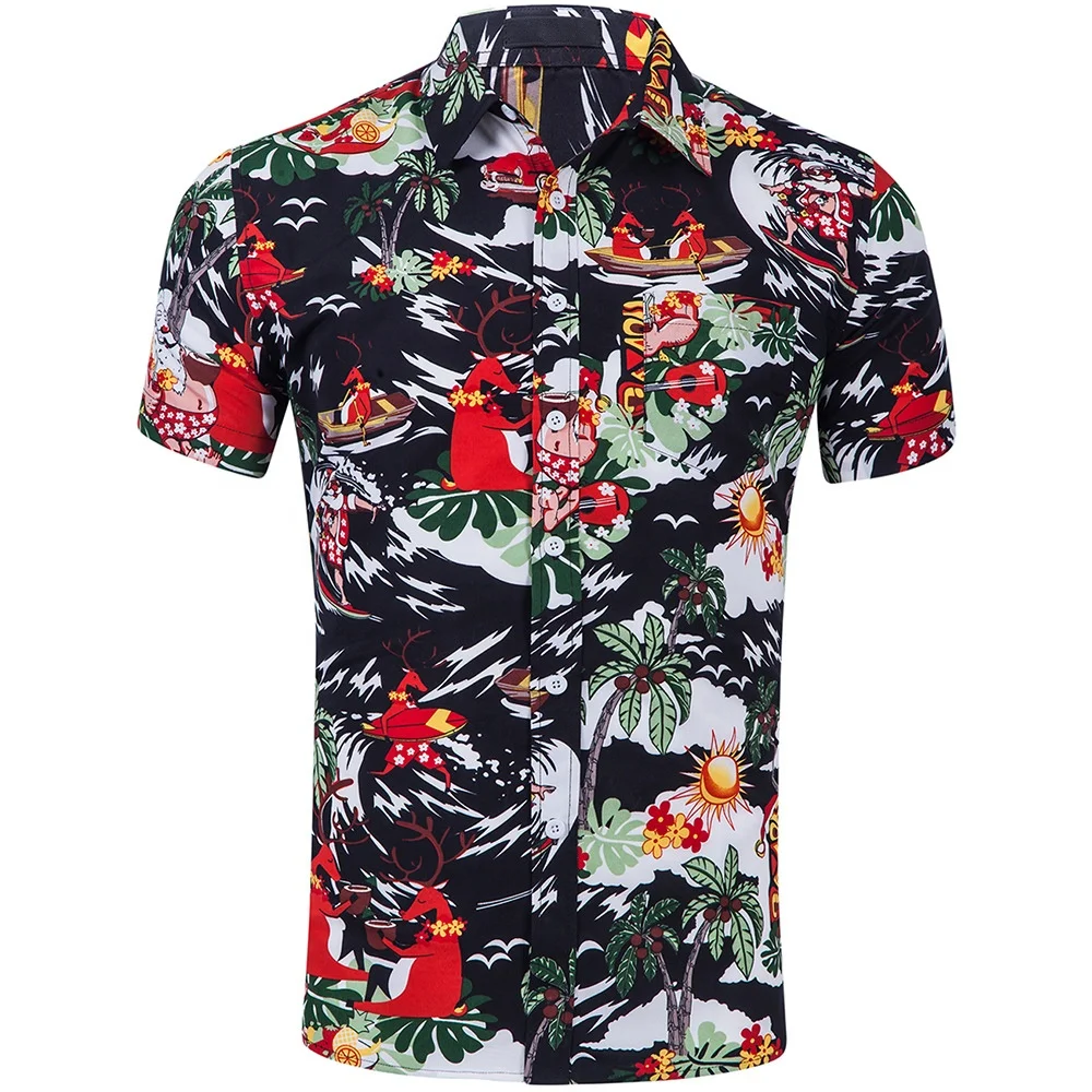 wholesale custom printed floral casual aloha stylish men hawaiian beach shirt