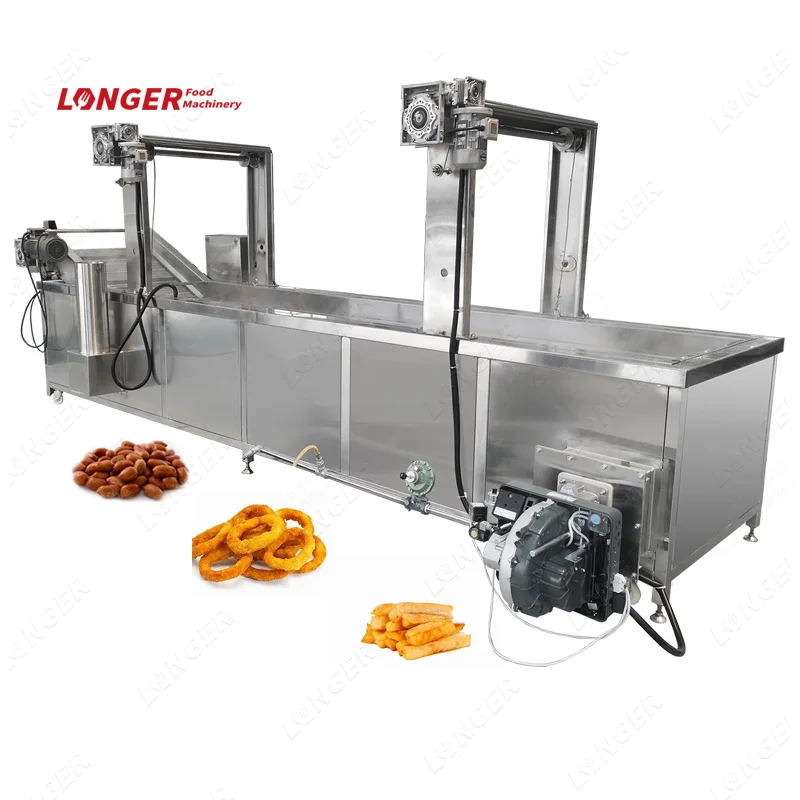 Commercial Automatic Gas Electric Onion Peanut Potato Chips Frying Machine Continuous Deep Fryer With Oil Filter