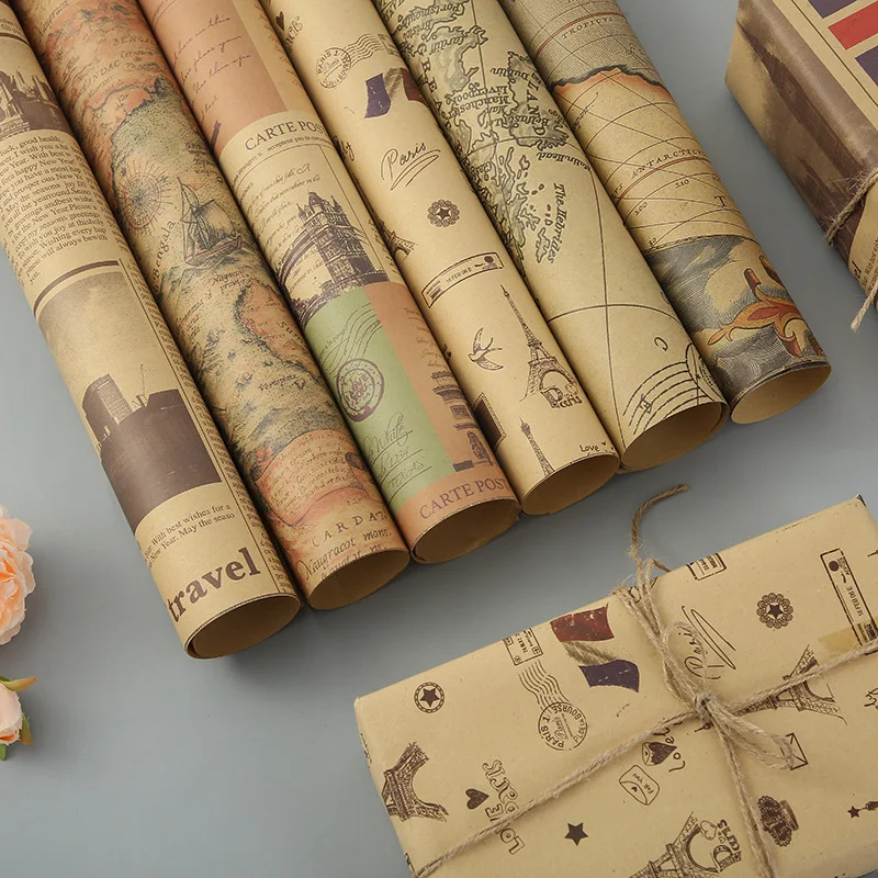 Custom Logo Packaging White Brown Kraft Paper Roll Luxury Gift Wrap Paper Roll