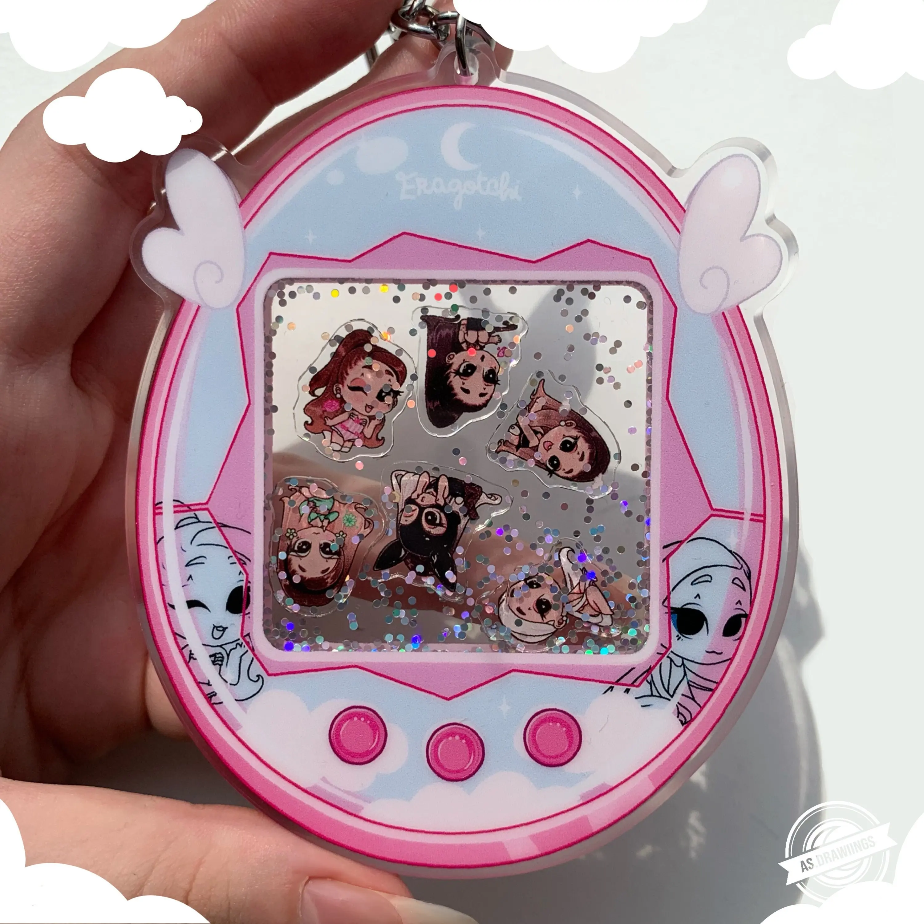 Custom  acrylic shaker keychain with glitter and hologram ,shaker acrylic with charm