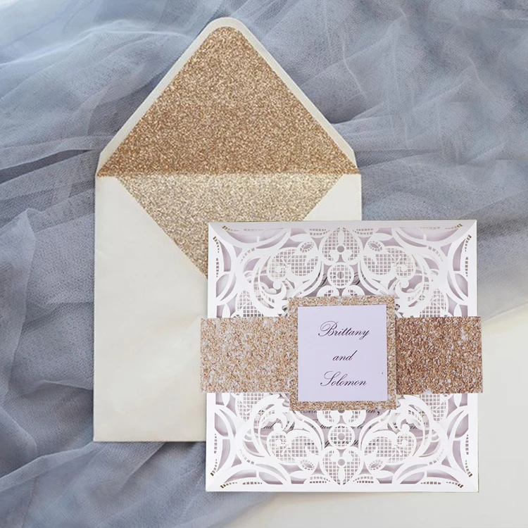 Индивидуальная печать carte de mariage Роскошные блестящие свадебные приглашения ручной работы