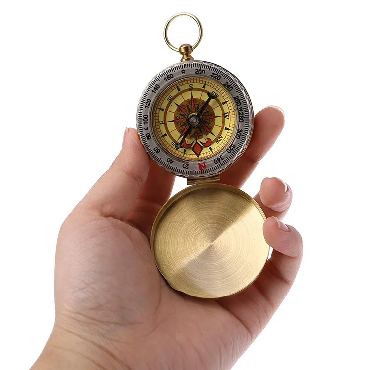 Outdoor Hiking Camping Navigation Survival Pocket golden cover Brass Watch Magnetic brass compass