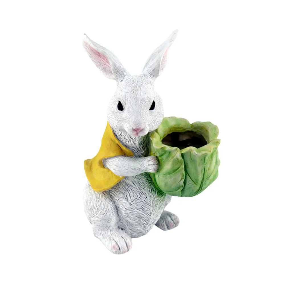 Настольные декоративные статуи белого кролика с капустой в форме суккулентного растения Цветочный горшок для пасхального подарок