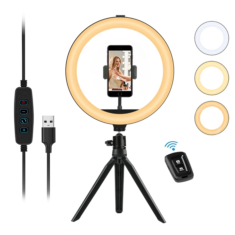 
10inch Led Photography Ring Light Dimmable Desktop Selfie Lamp Light Ring Kit For Video for Youtube Live Tik Tok 