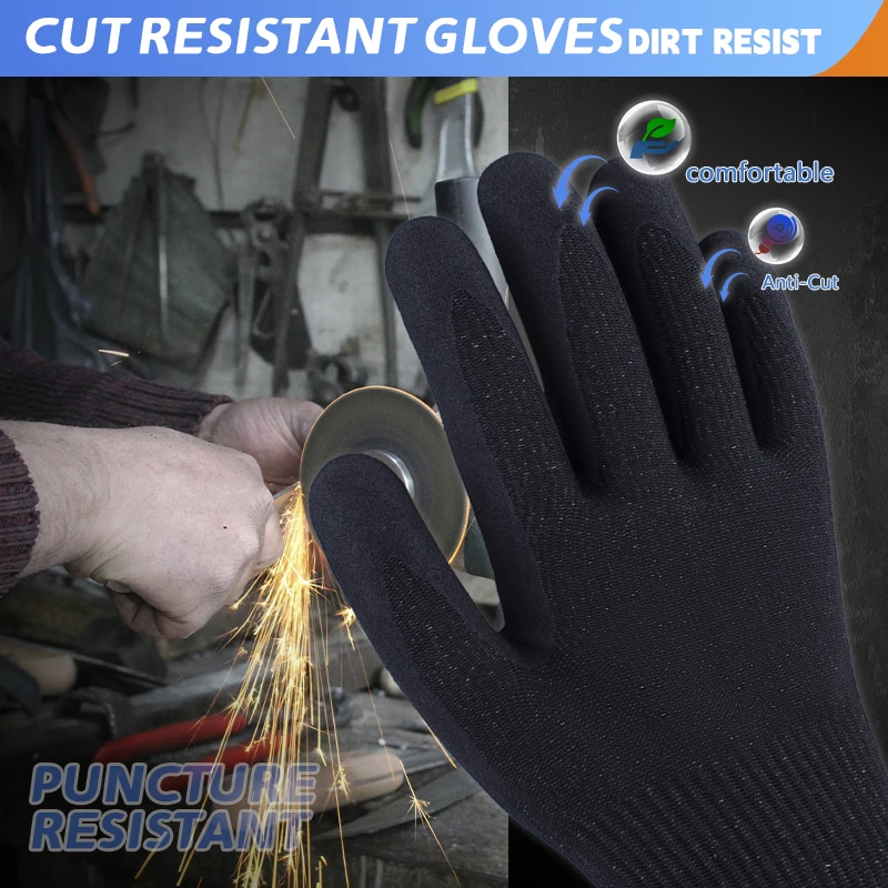 Breathable Sandy Nitrile Safety Work Gloves Anti Cut Automotive Assembly Gloves For Worker