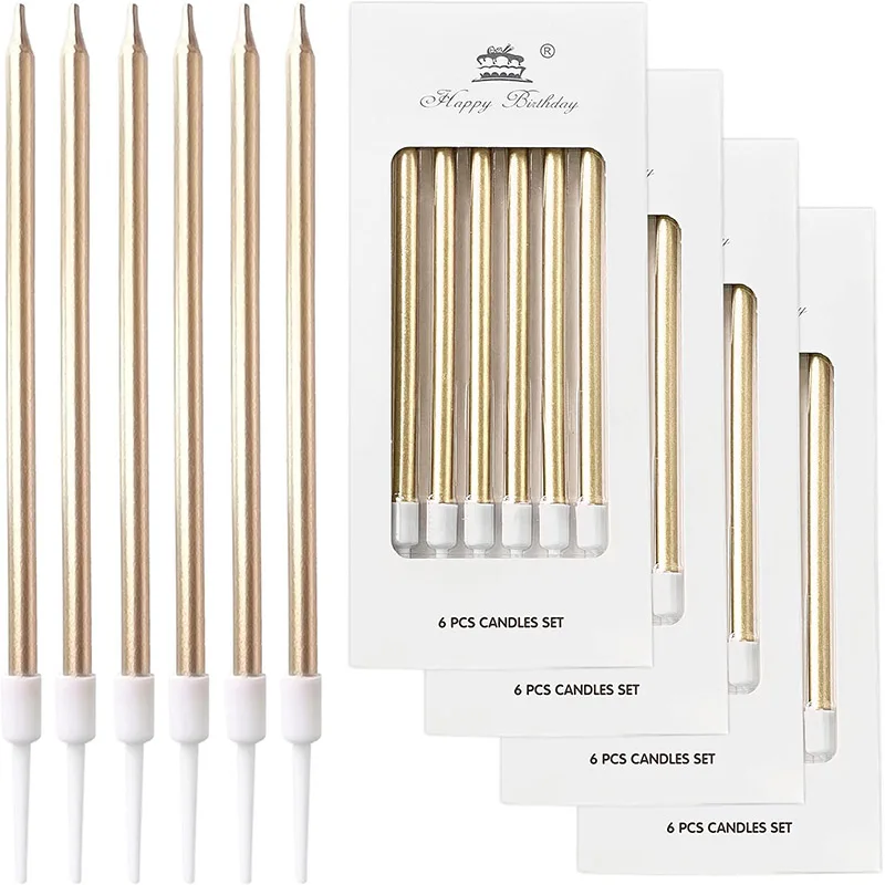 24 Count  Metallic Long Thin Champagne Gold Birthday Cake wax Candles for Cupcake Wedding Shower Party Decorations