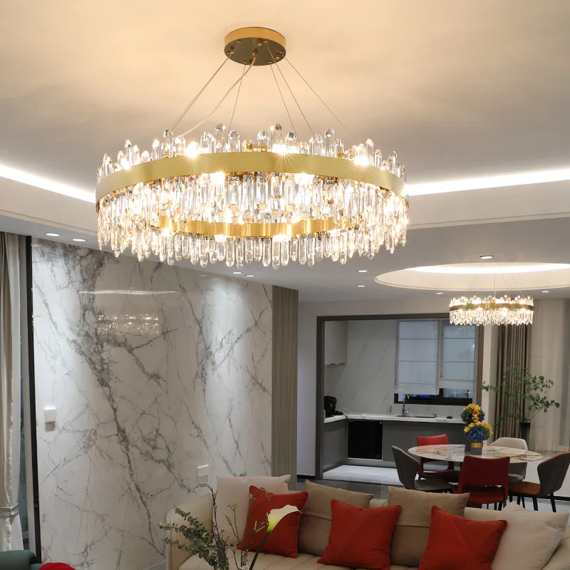 Luxury Living Room light hotel led lamp large round ceiling mounted lighting pendant lights crystal chandelier