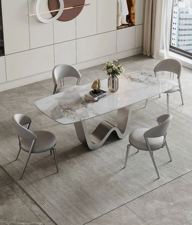 Dining Room Restaurant 6 Seater New Design Rectangle  Marble or Sintered Stone  Dining Table Set Dining Table With Chairs