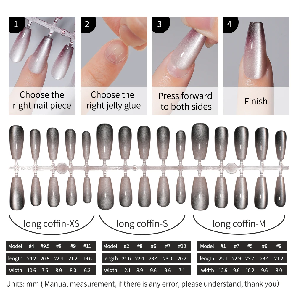 Wholesale Wear False nails 30pcs long and short Coffin Gradient Cat Eye Press on Nails Tip with glue sticker set