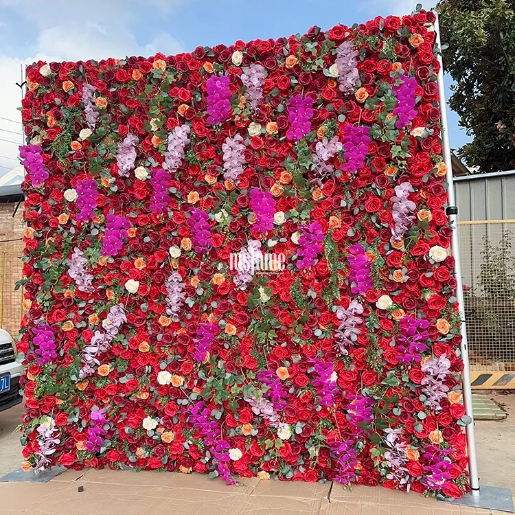 MSFAME Outdoor Silk Red Rose Flowers Wedding Decoration 3D Flower Wall Backdrop