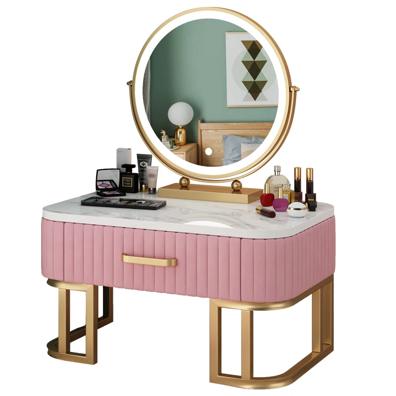 2021 Modern short legs golden pink green velvet marble top make up table 50 cm