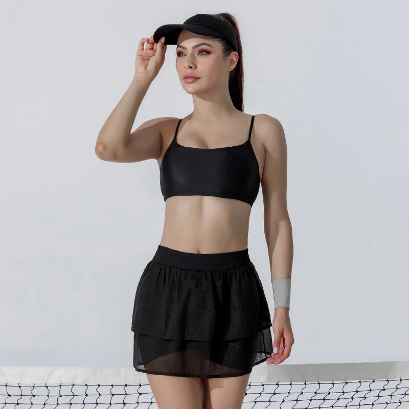 Custom Female Sport Wear Outdoor Running Bra Tennis Tank Skirt Suit Two Piece Polo Shirt Tennis Skirt Set For Women