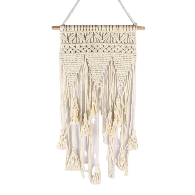 Morden Luxury Handmade Boho Decor  macrame wooden wall hanging shelf Wood hanging Wall Art Plant Hanger Macrame Hanging Shelf