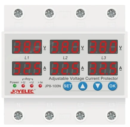 JOYELEC 3P 110V 230V 63A 80A 100A Din rail Adjustable  Voltage Current Protector