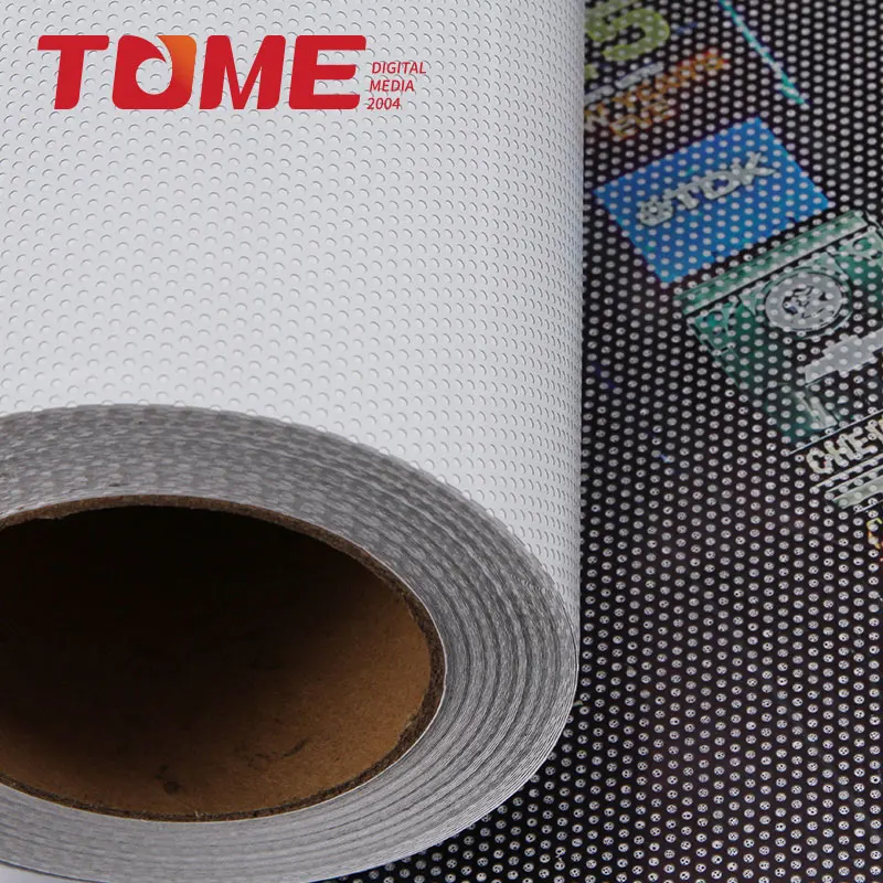 manufacture tome building window film heat rejection 140g perforated vinyl printable pvc sticker film vinyl mesh one way vision