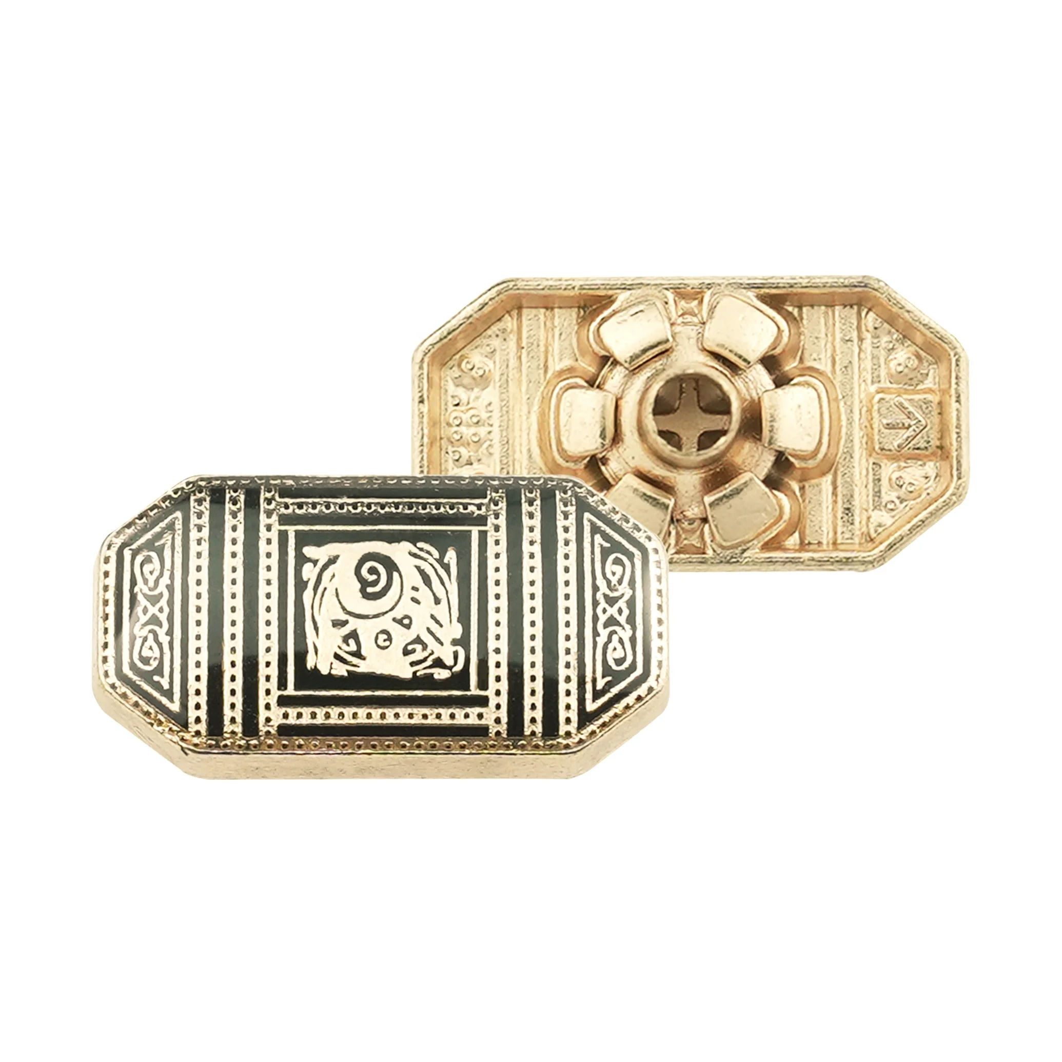 Jinyi Button Factory OEM ODM Thobe Jubah Zinc Alloy Square Press Button CustomLogo Pattern Metal Snap Button for Clothes
