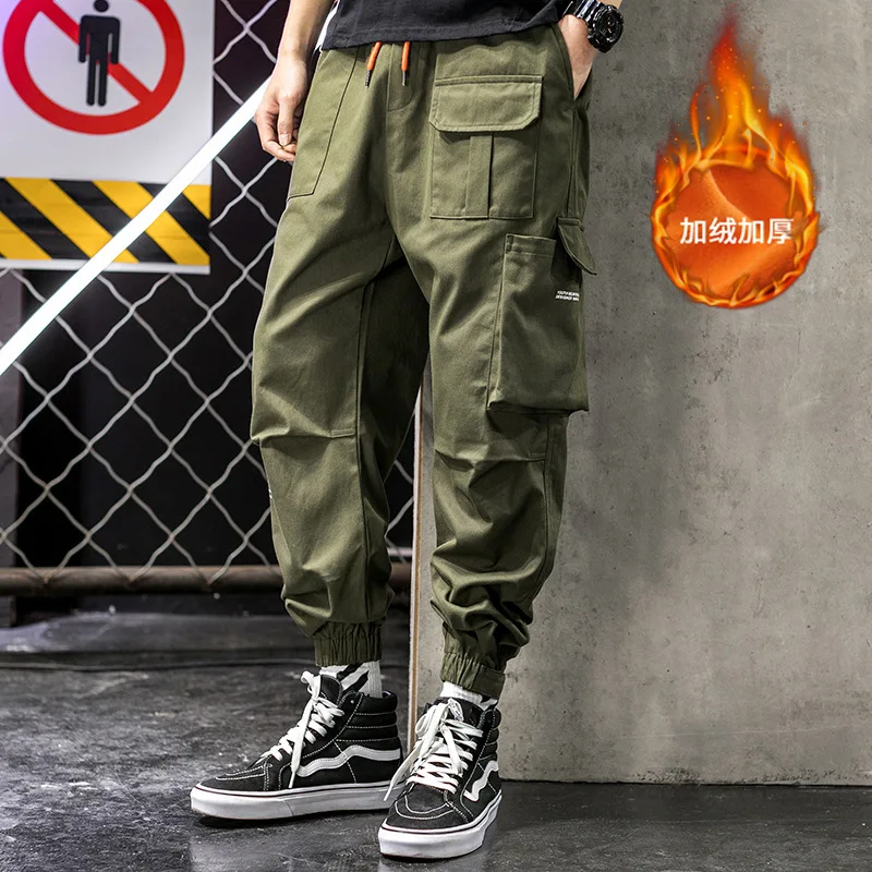 Lunan Clothing | 2020 winter new INS popular logo port windy overalls pocket loose add wool slacks