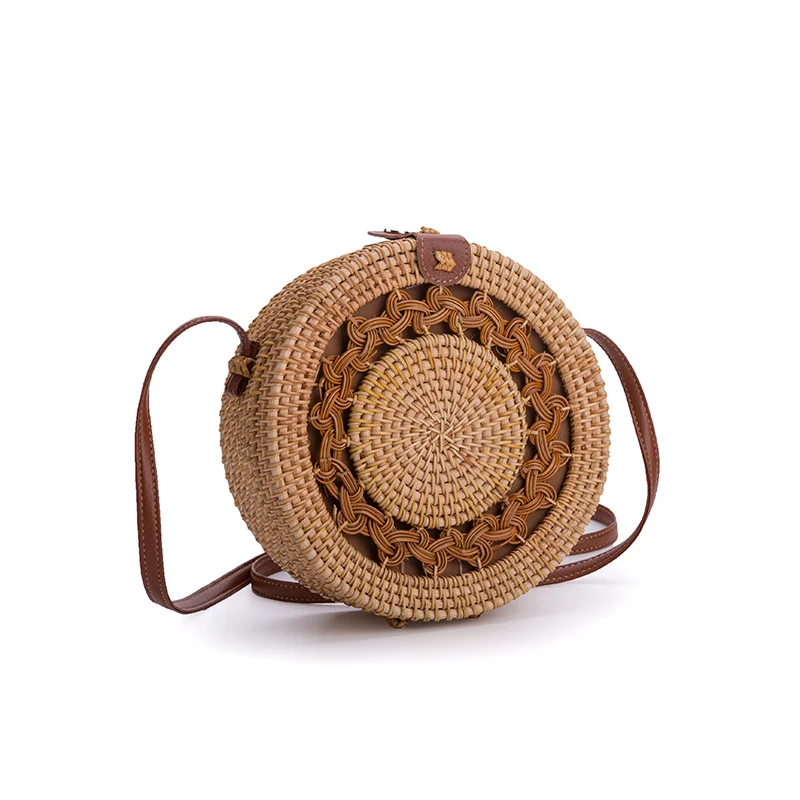 Wholesale Vietnam Bamboo Bag Beach Handmade Woven Round Natural Straw Rattan Shoulder Bag For Women