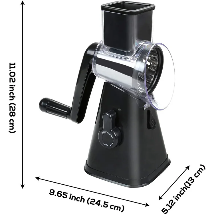 As seen on TV Rotary Cheese Grater Shredder 3 Multi Blade Manual Vegetable Slicer with Non-slip Suction Base Nuts Grinder