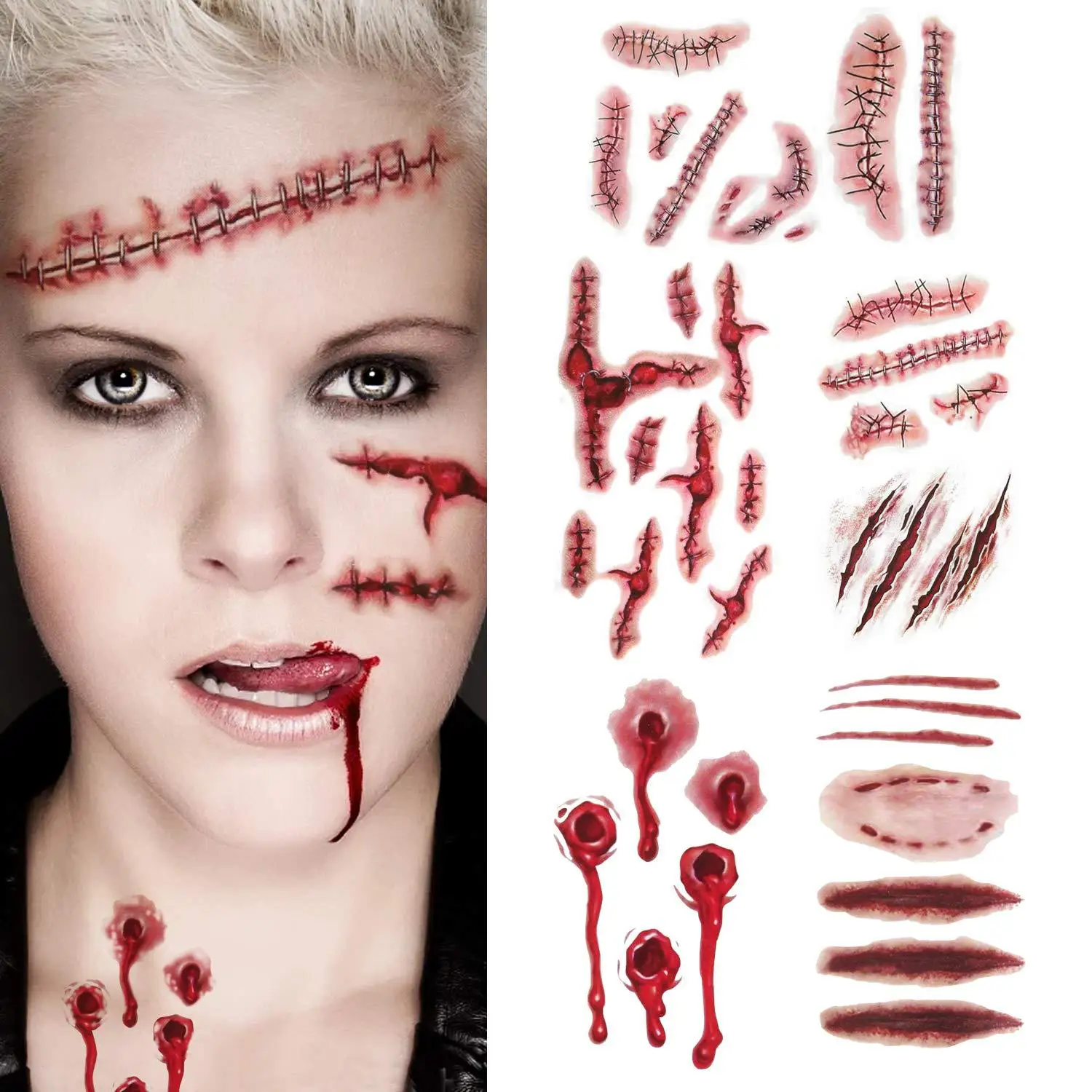 Waterproof Halloween Cosplay Makeup Decorative 3d Sticker Halloween Temporary Scar Wound Tattoo Stickers