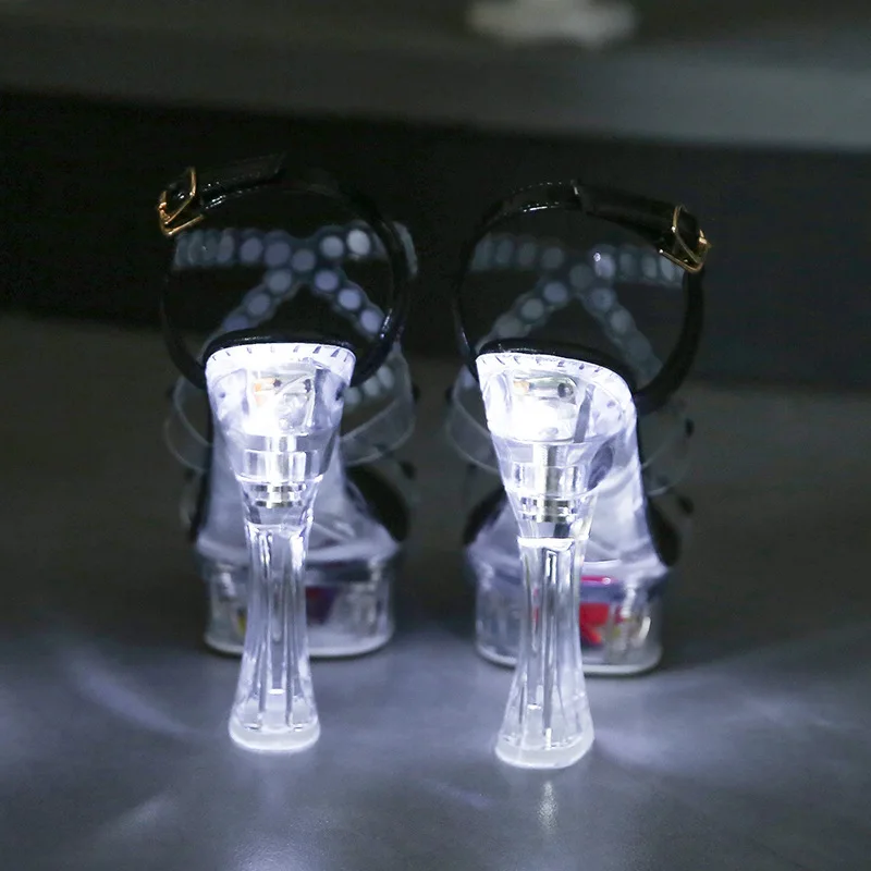 2024 nightclub crystal pumps ladies flower platform pole dance sandals super high heel rhinestone luminous sandals for women