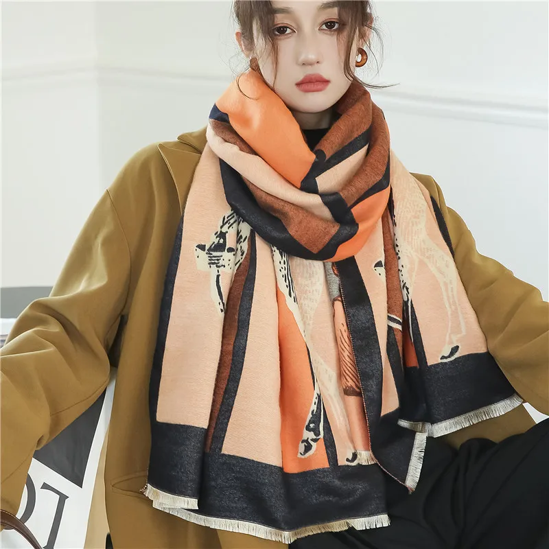 Luxury Scarfs for Women Pashmina Cashmere Shawl Wrap for Evening Dressing Horse Scarf Blanket Open Front Poncho Cape